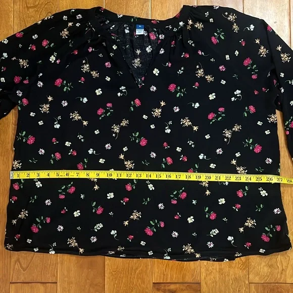 Old Navy Oversized Boxy Black Floral Blouse Size XL Casual Whimsigoth Fairy - Picture 5 of 9